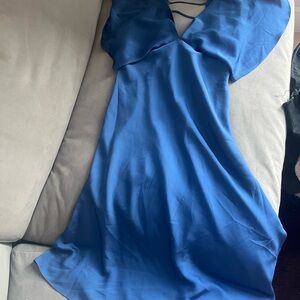 Low Cut Satin Blue Midi Dress Anthropologie size 12